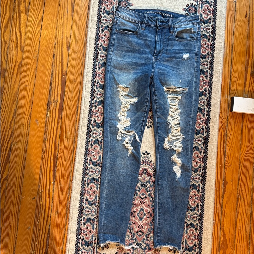 American Eagle Outfitters Blue Distressed Skinny Jeans